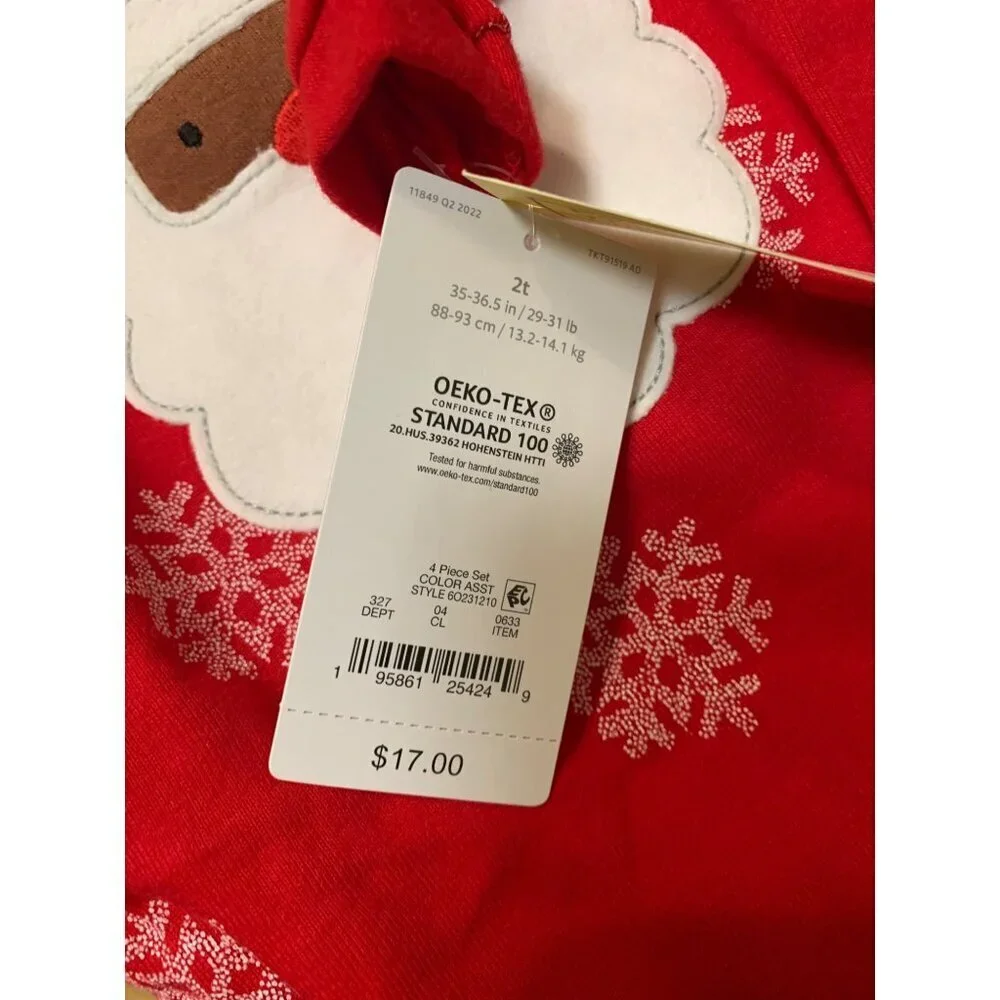 NWT Carters Christmas Pajamas Size 2T 4 Pieces Unisex African Santa Red Pink AE2